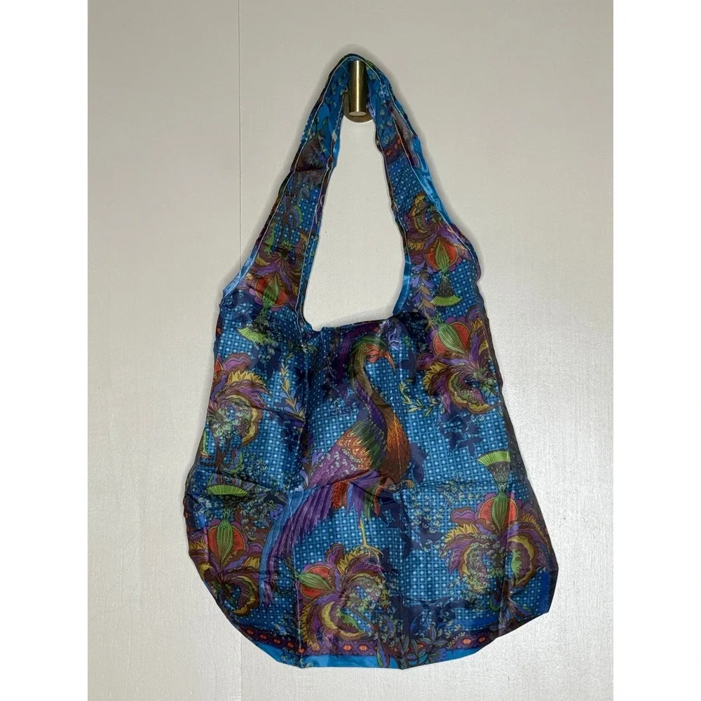 Johnny Was California Floral Peacock Packable Tote Bag Blue